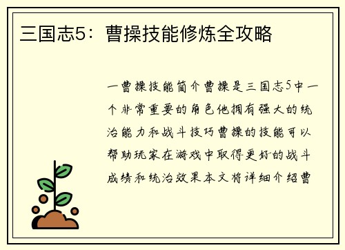 三国志5：曹操技能修炼全攻略